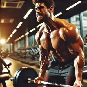 Macho alfa entrenando en el gimnasio para liberar emociones.